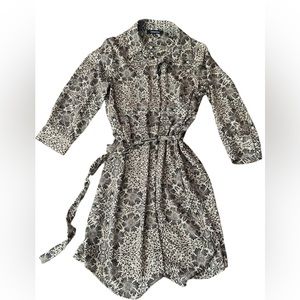 Olivaceous brown floral collared shirt dress